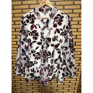 Jessica London White Floral‎ Blouse Size 22W